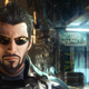 Adam Jensen stares into the distance while wearing awesome sunglasses on a gloomy night in Deus Ex: Mankind Divided.